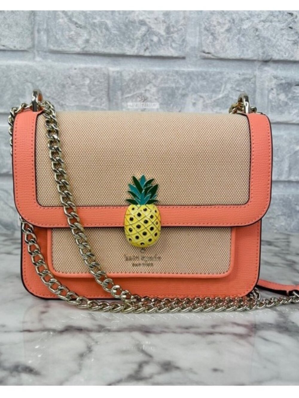 Kate Spade Melon Ball Pineapple Remi Flap Chain Crossbody Shoulder Bag